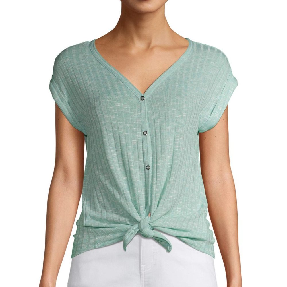 No Boundaries Juniors' Short Sleeve Button Front Rib Top NWT - Picture 1 of 5